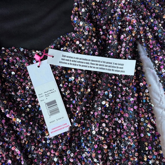 Parker Multicolor Sequin Long Sleeve Dress Open Back Detail - Picture 12 of 15